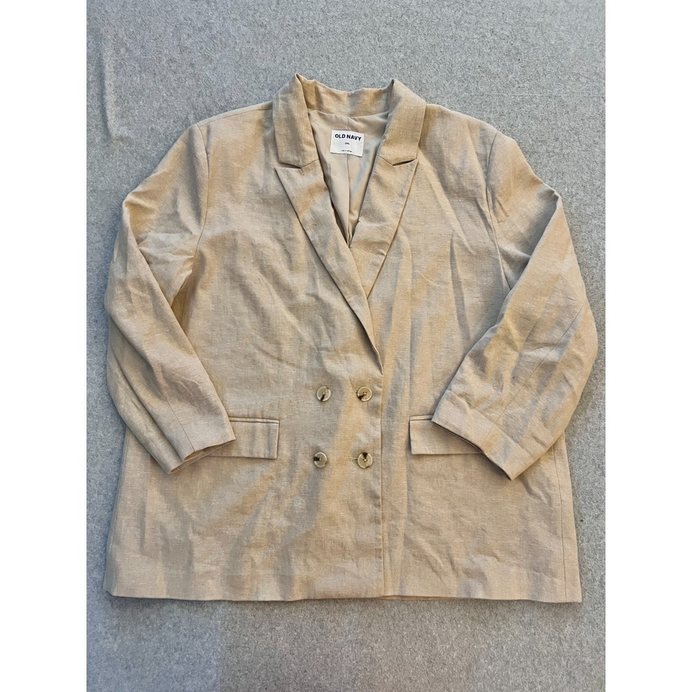 Old‎ Navy Blazer Women's XXL Beige Linen Blend Double Breasted Quiet Luxury